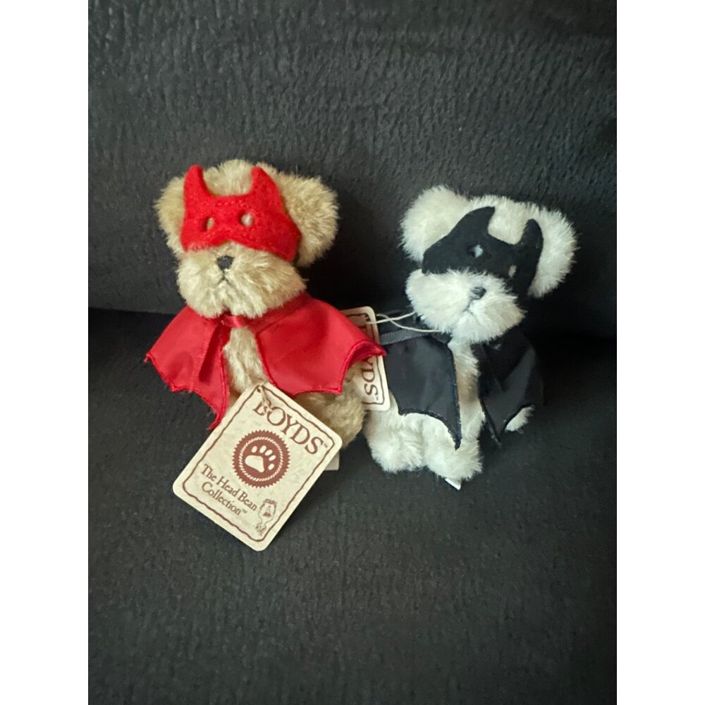 Boyds Head Bean Collection devil Superhero Teddy Bears Set Of 2 5" Tall HTF